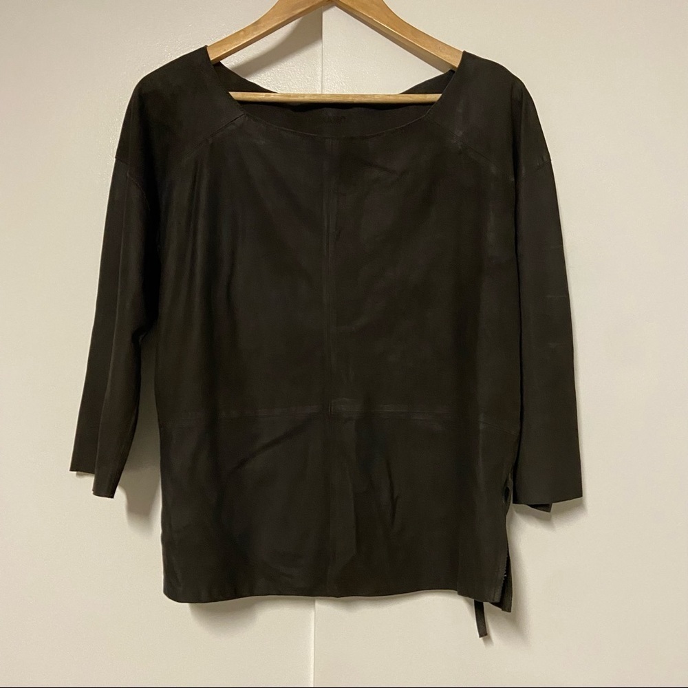 HUMANOID Goat Leather adjustable back belt Top in Bitter Chocolate Size Large